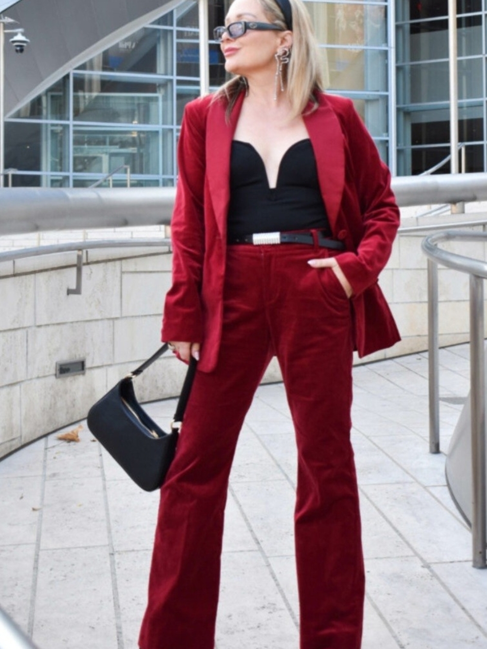 CAbi Wine Velvet Wide-Leg Trousers